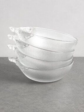 Vintage KIG Indonesia Clear Glass Tomato Shaped Bowls Set of 4 Decorative 6"